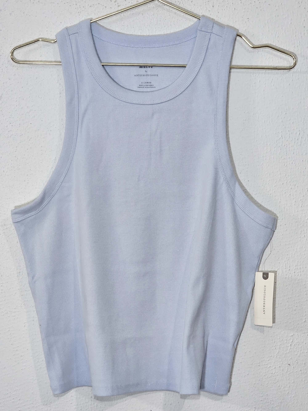 Anthropologie Maeve Pale Blue Ribbed Tank Top XL  Round‎ Neck Strech
